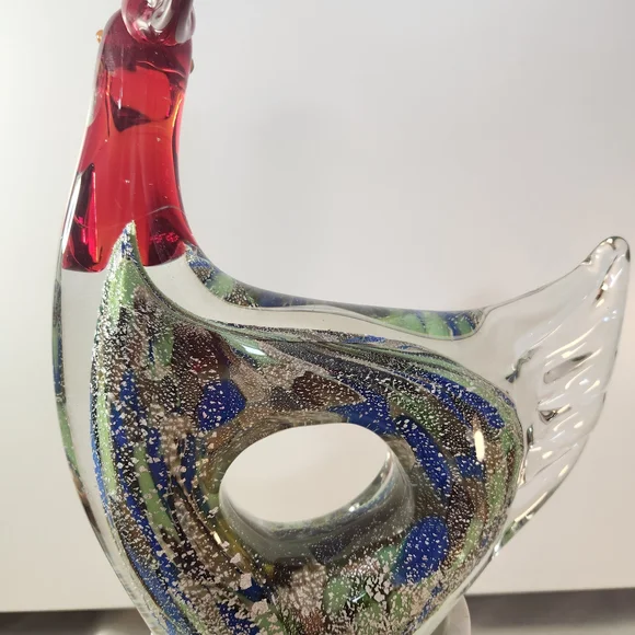 Murano Glass Rooster with Red and Blue Accents - Picture 7 of 8